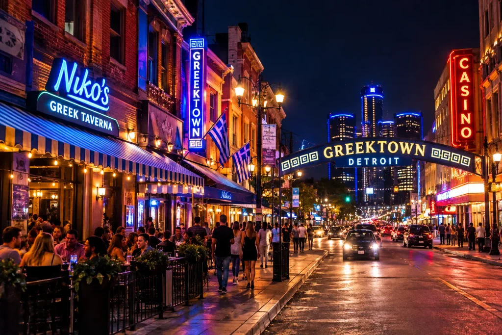 Neon Nights in Detroit Greektow